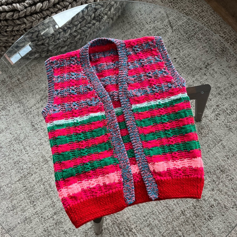 Vintage Kid’s Hand knit Indie Striped Cotagecore Coastal Sweater/Vest